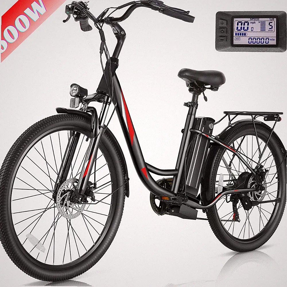 26" 500W Electric Bike Adults Beach Cruiser Bicycle City E-Bike w/48V LI-Battery