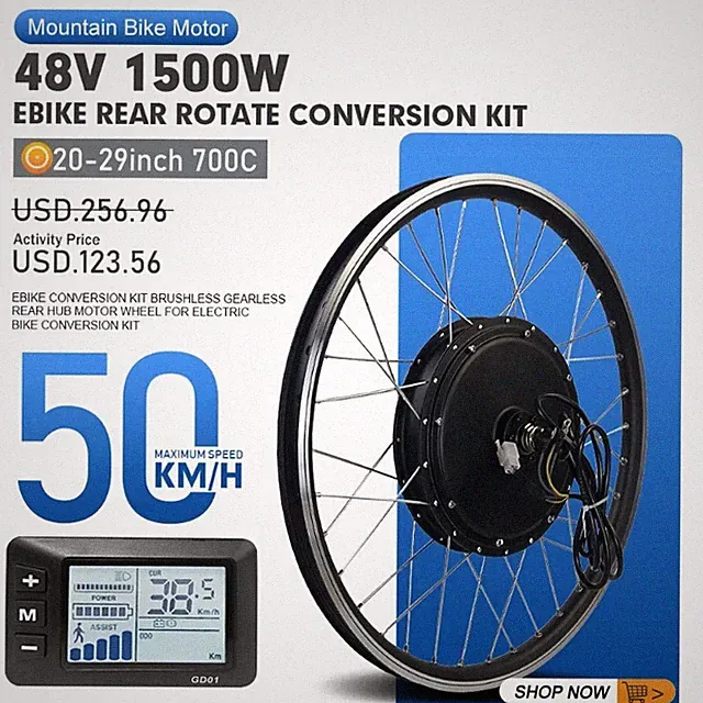 48V 1500W Electric Bike Conversion Kit Mountain Bike Rear Rotate Wheel Hub Motor