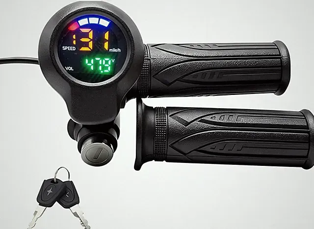 48V Ebike Throttle with Colored LCD Display, Key Lock 6 Pin Full Twist Throttle