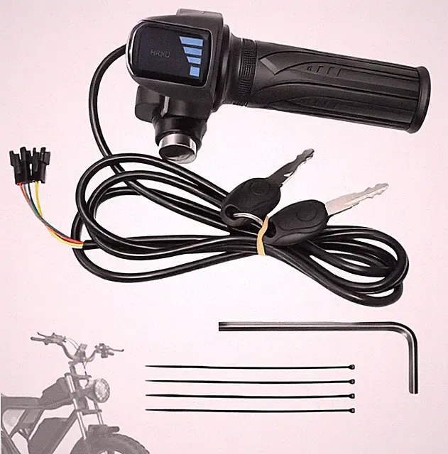 "48V Ebike Twist Throttle with LCD Display, Key Lock, and Easy Installation"