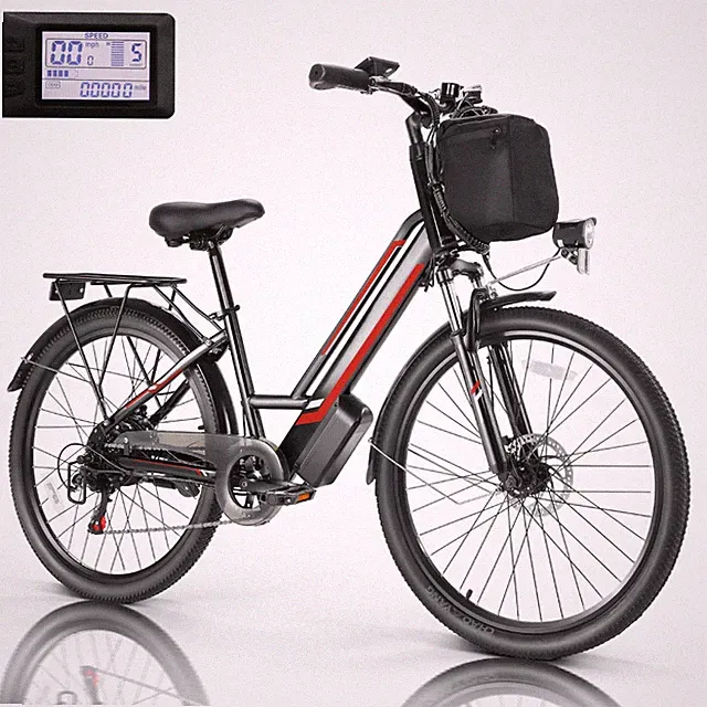 500W 48V Ebike 26in Electric Bike 20MPH Low Step Thru Cruiser Bicycle for Adults