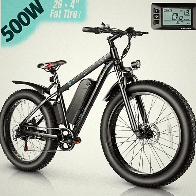 500W Electric Bike 26Inch Fat Tire Beach Snow Bicycle Lockable Suspension Fork