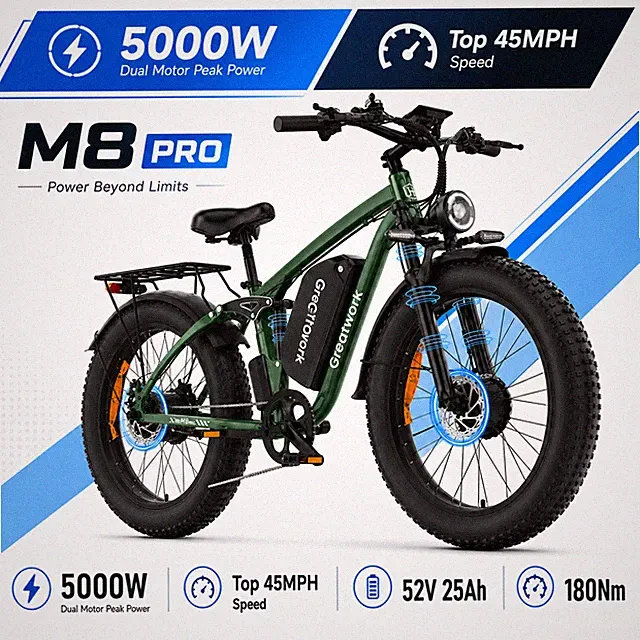 52V 5000W Motor Electric Bike for Adults FAST 45MPH 26" Off-Road Moutain Bicycle