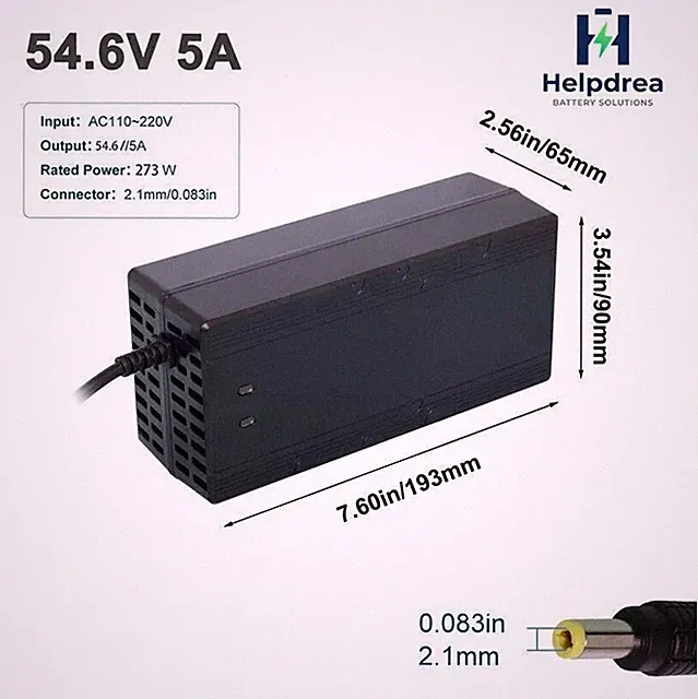 54.6V/5A Charger Adapter DC5.5*2.1 Plug Fast Charge For 48V Ebike Li-ion Battery