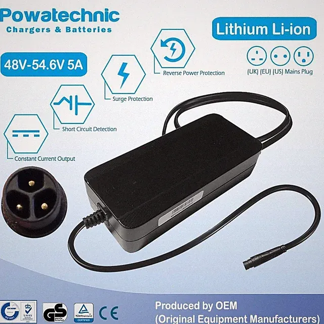 54.6V 5A MAX 3-pin Fast Charger for 48V Meetone Breeze Tour, Bendit ebike system