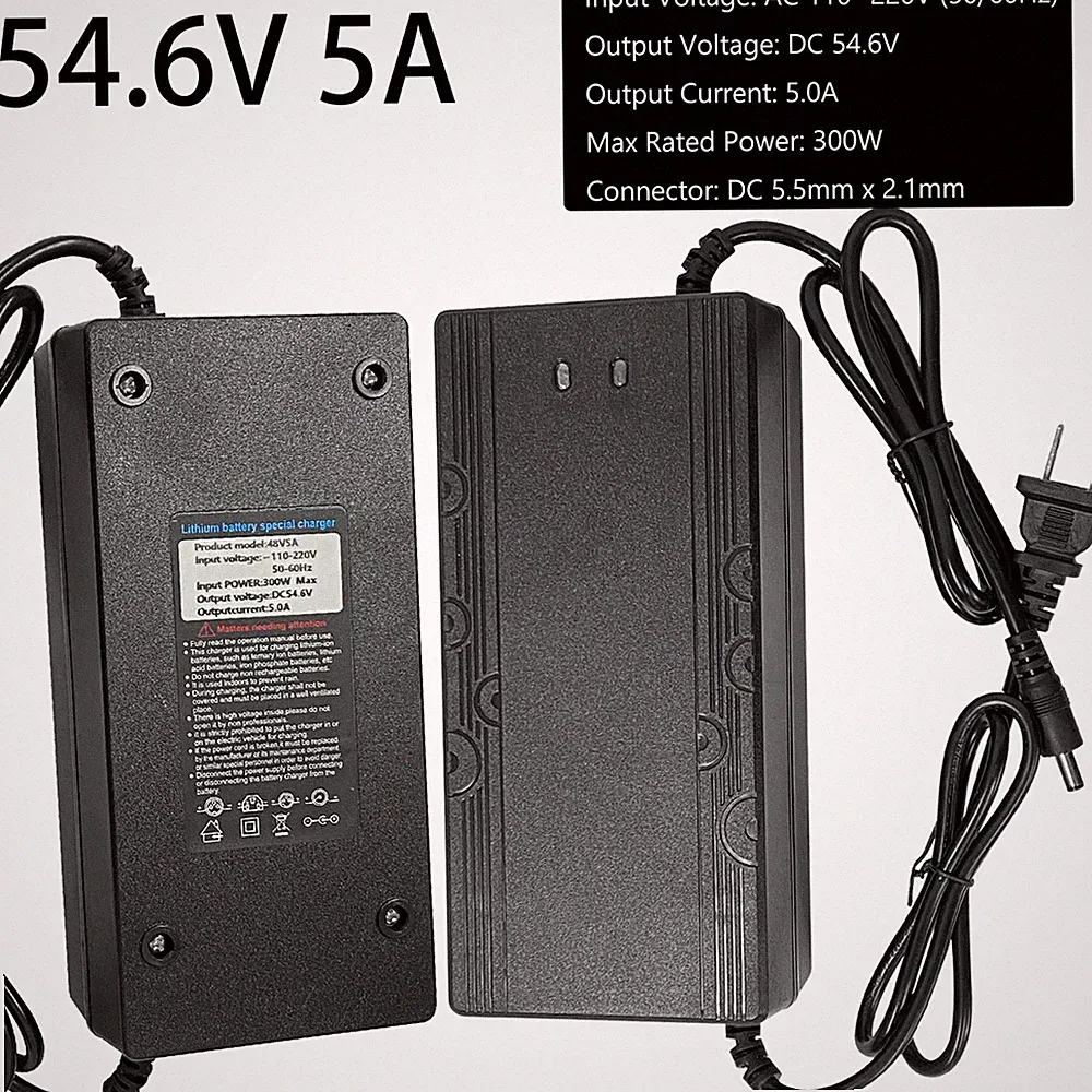 54.6V 5A Smart Charger DC 5.5x2.1mm Plug for 48V Electric Bicycle Li-ion Battery