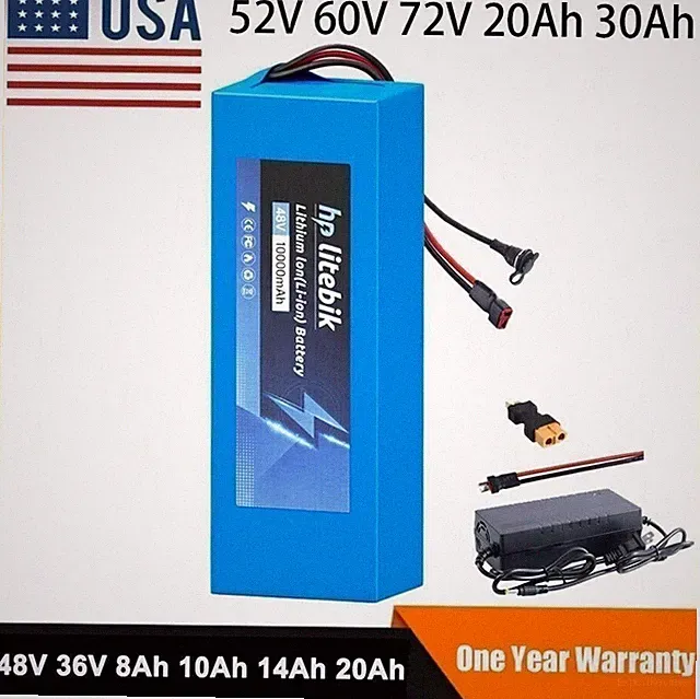 Ebike Battery 72V 60V 52V 48V 36V 8Ah 10Ah 14Ah 20Ah 30A 50W-3600W Electric Bike