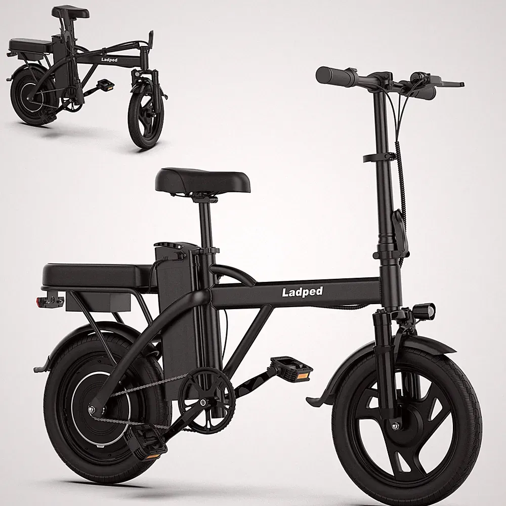 LADPED 14' Adult Electric Bike, Mini Ebike for City Commuter Two Seats UL2849