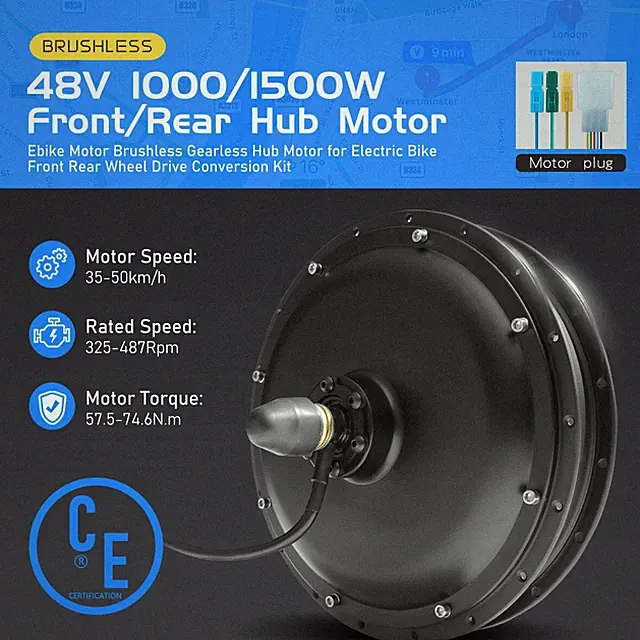 Mountain E-bicycle 48V 1000W 1500W Front/Rear Brushless Gearless Hub Motor Wheel