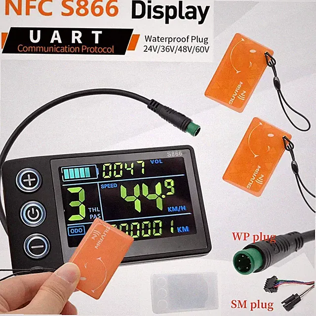 NEW S866 E-Bike LCD Display Meter 24V 36V 48V 60V Control Panel w/ NFC Function