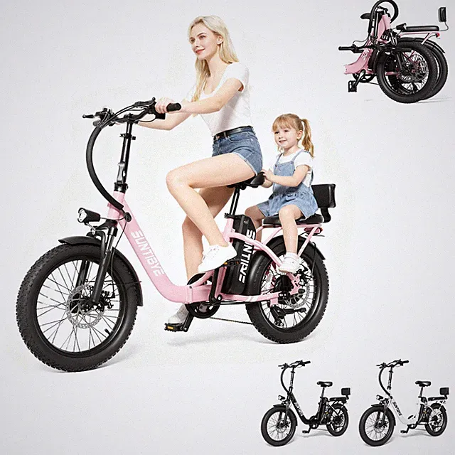SUNTIBYE Folding Electric Bike 48V 15AH 1000W 20" Electric Bicycle w/ Rear Seat