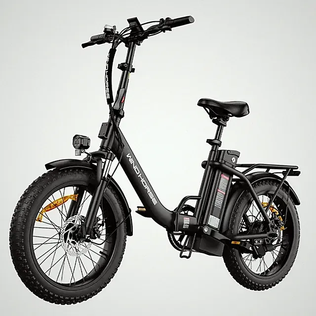 Windhorse W4B Black Folding Fat Tire Electric Bike 20in 983W 48V 15.6Ah